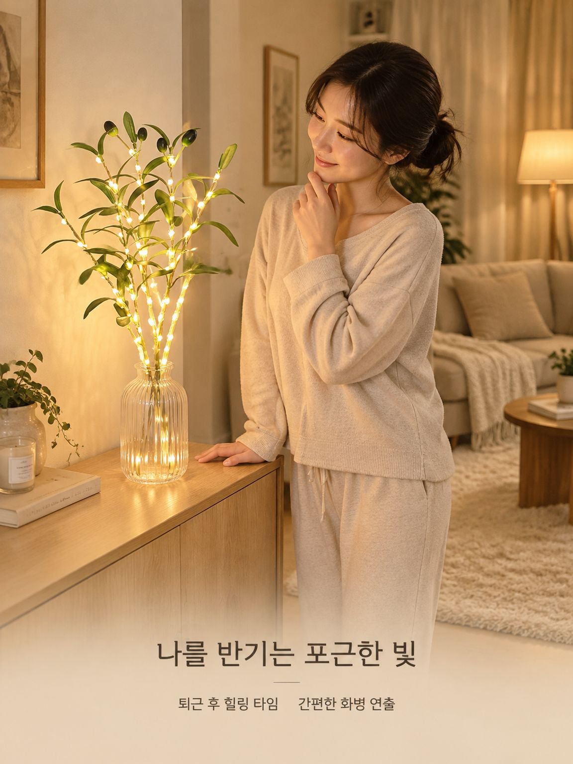 인조 식물 올리브 잎 장식 램프