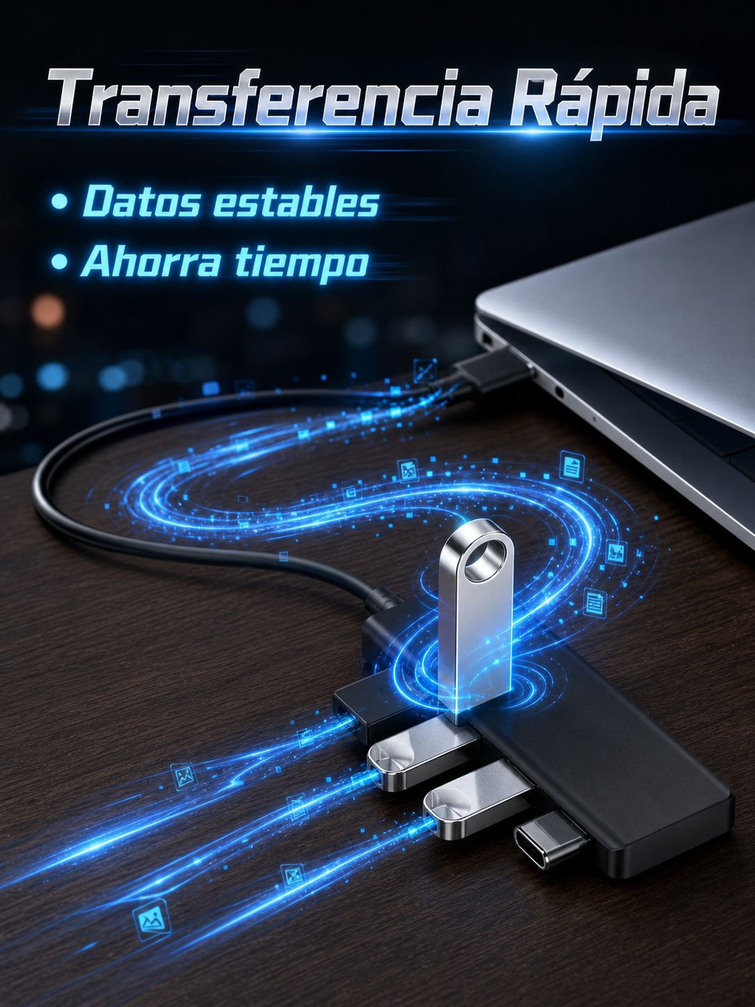 Hub USB de aluminio con 4 puertos, perfecto para dispositivos digitales