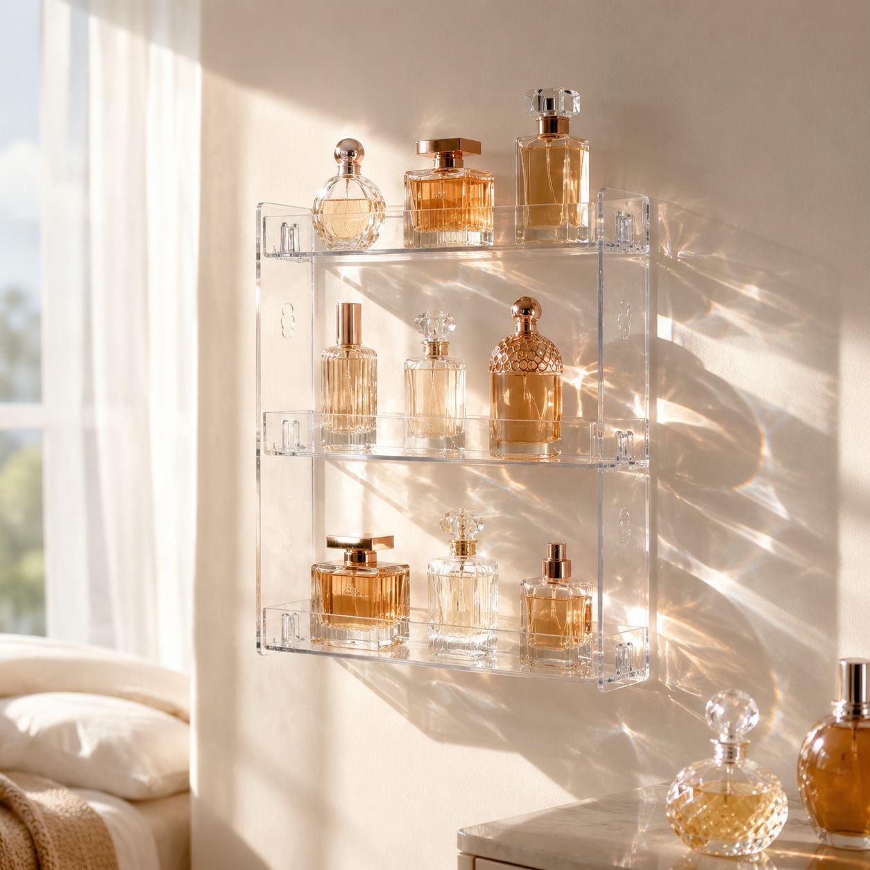 Easy installation punch-free acrylic wall shelf