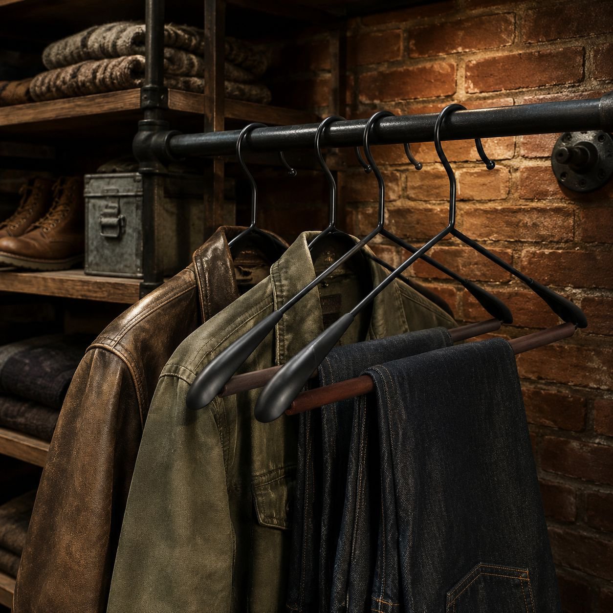 Set of solid wood hangers for organized wardrobe