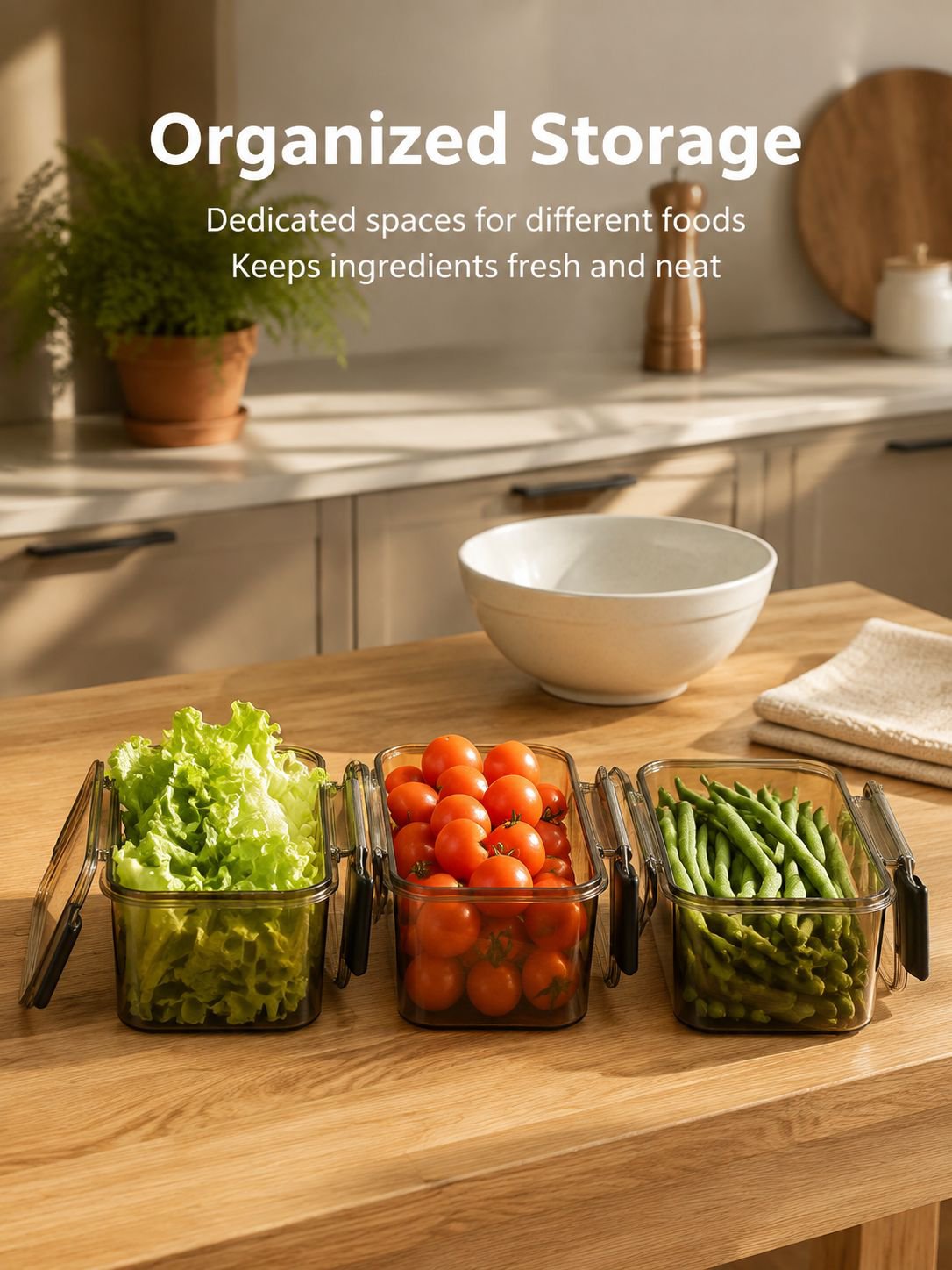 Transparent refrigerator food container for easy visibility