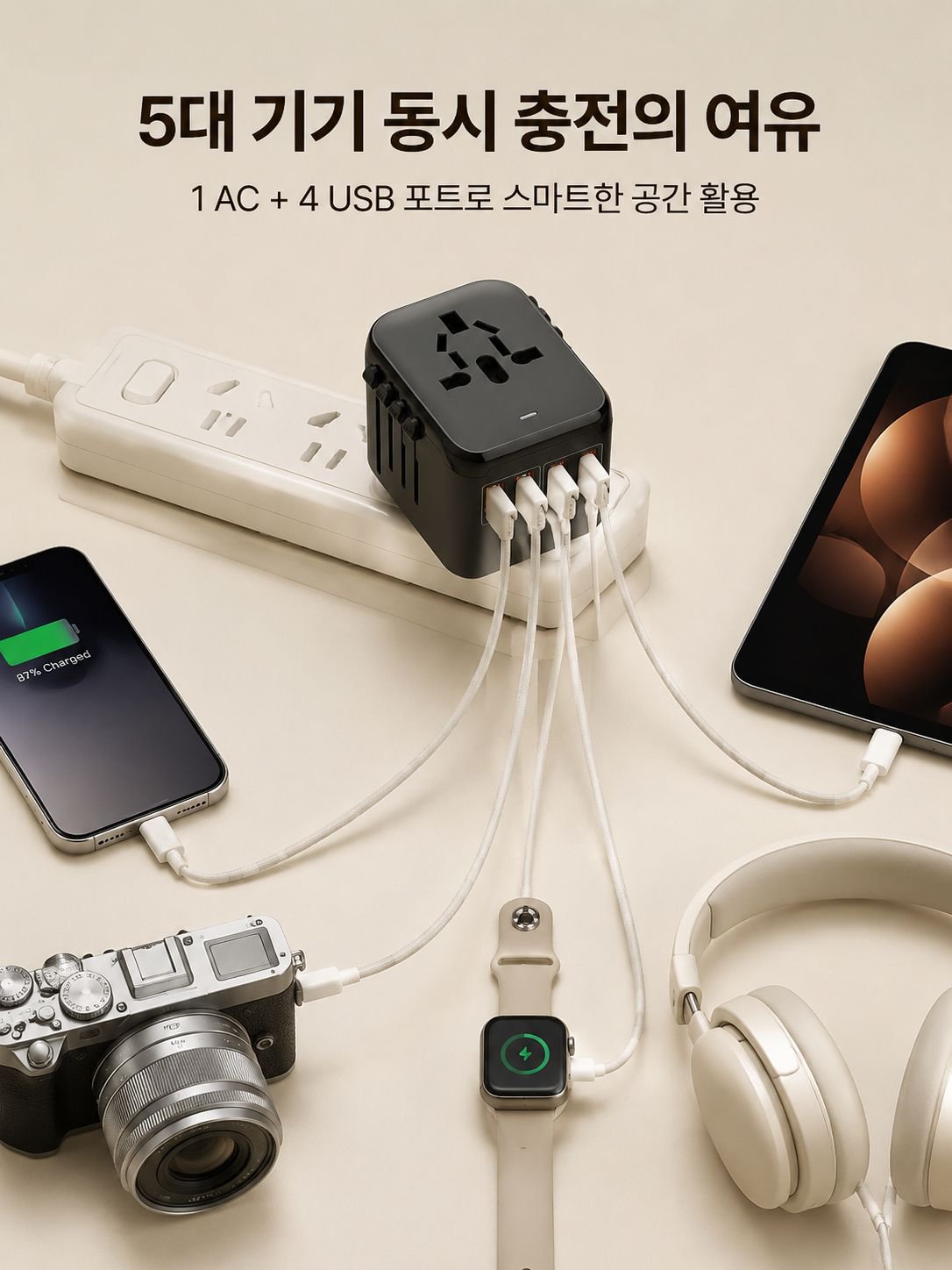 다양한 기기 동시 충전 모습