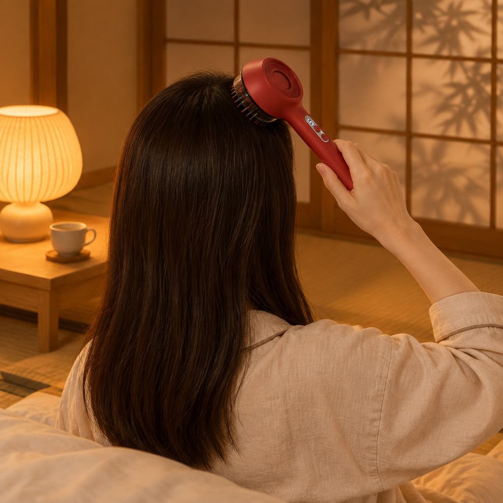 頭皮マッサージケア赤光ヘアマッサージブラシの全体写真