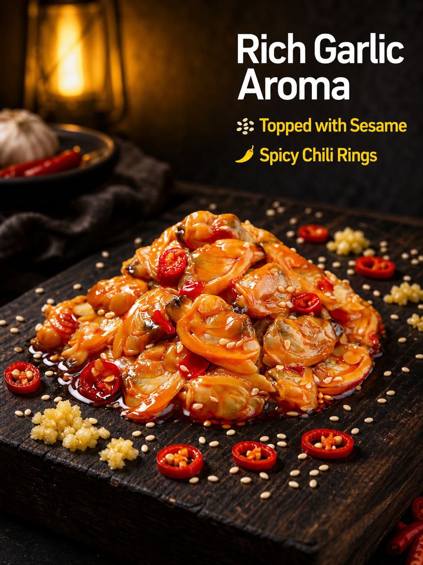 Gourmet seafood scallop meat in spicy garlic sauce