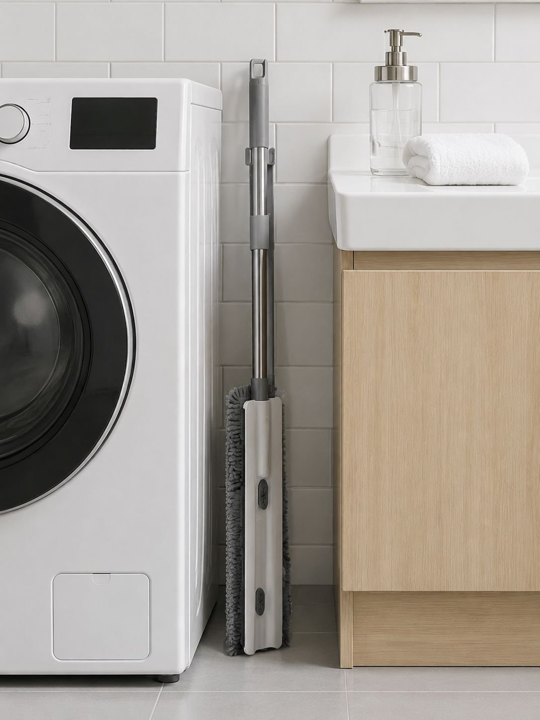 乾拭きと水拭き両用の多機能フラットモップ