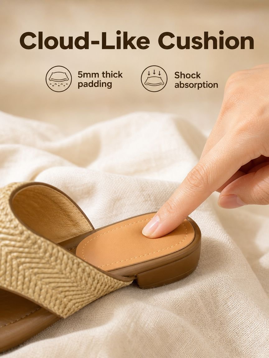 Women's French Woven Chunky Heel Sandals, Summer Versatile Beach Slippers