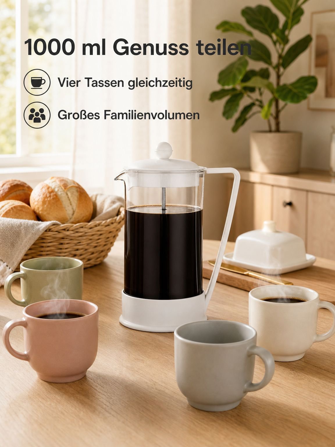 Edelstahlfilter der 1000-ml-Kaffeepresse im Detail