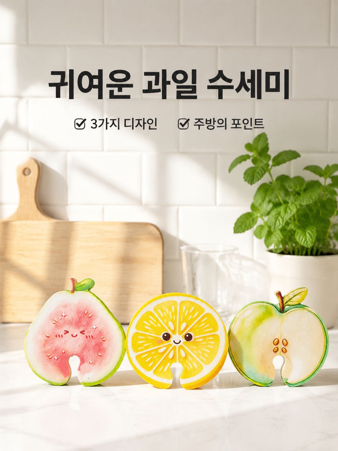 캐릭터 과일 목재 펄프 면 식기 세척용 수세미