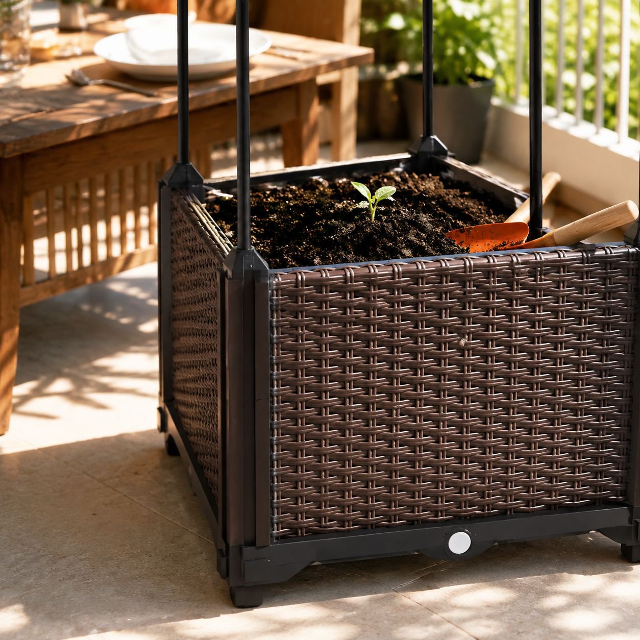 Caja para verduras y flores con soporte de enrejado