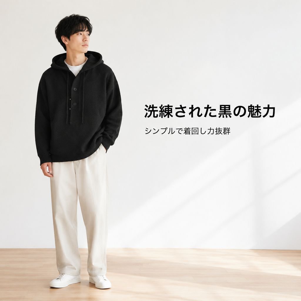 秋冬ゆったりルーズシルエットハーフボタンニット