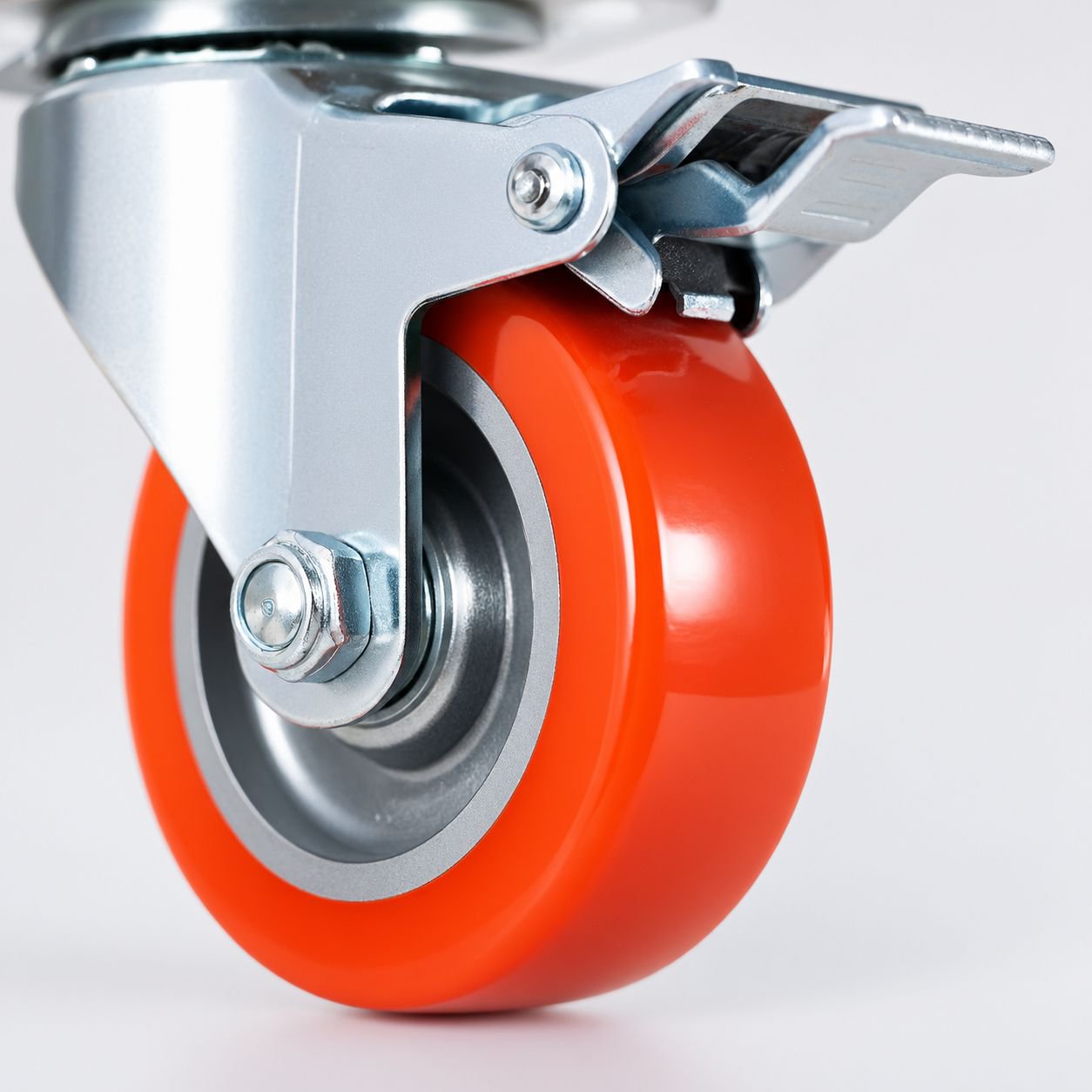 Close-up of durable caster wheel with locking mechanism