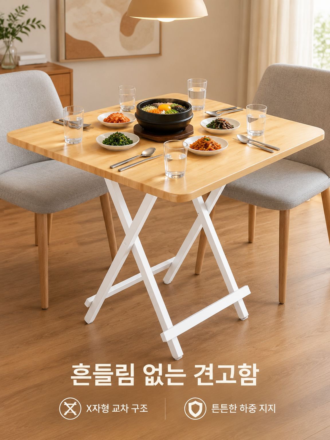 심플한 접이식 원목 테이블