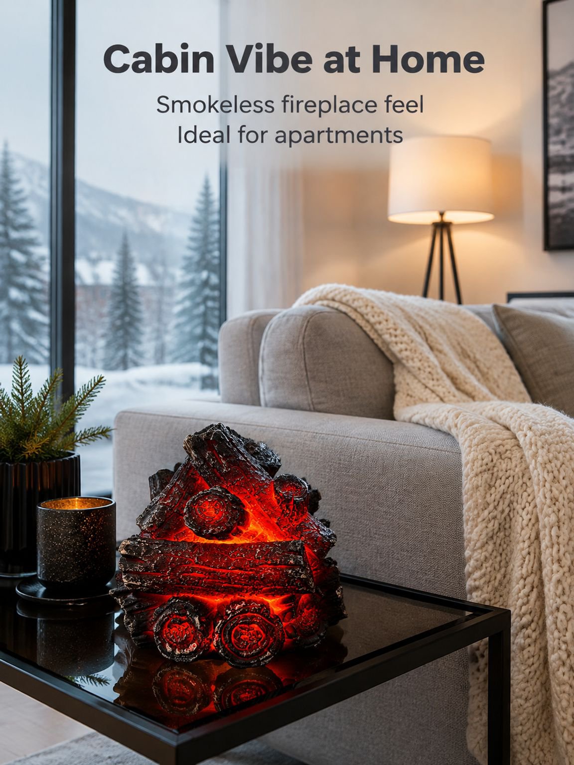 Resin Simulated Charcoal LED Flame Ambient Light, Modern Minimalist Battery-Powered Charcoal Pile, C