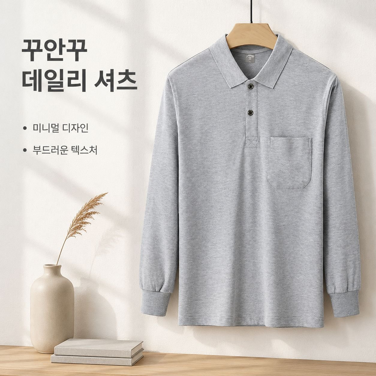 남성용 루즈핏 단색 캐주얼 긴팔 셔츠