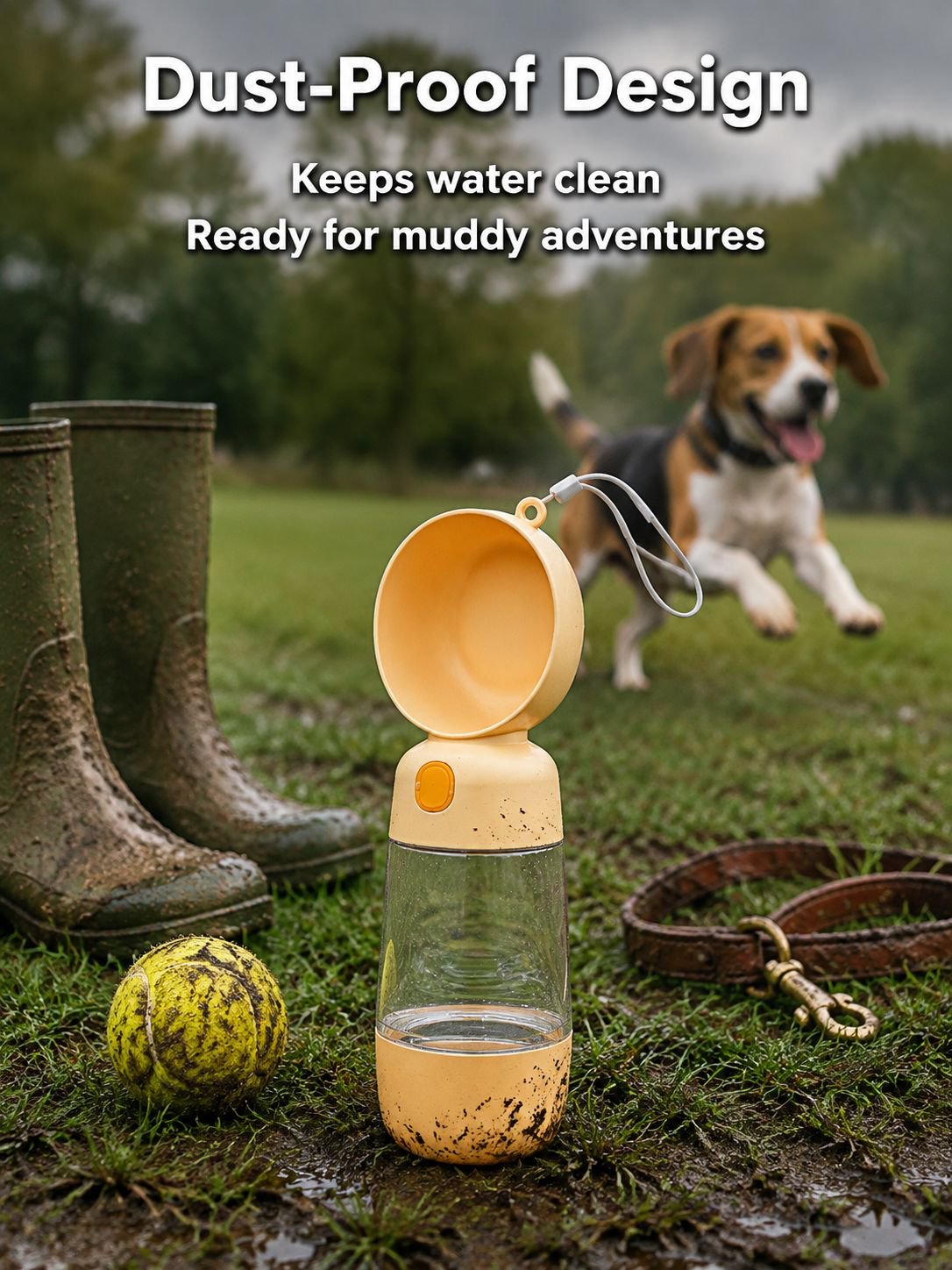 Travel dog water dispenser with convenient one hand operation