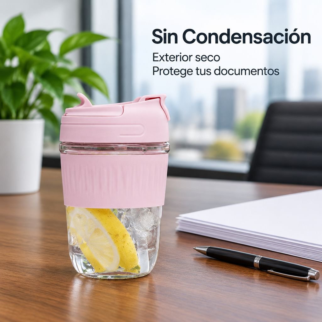 Vaso de vidrio de doble uso con pajita