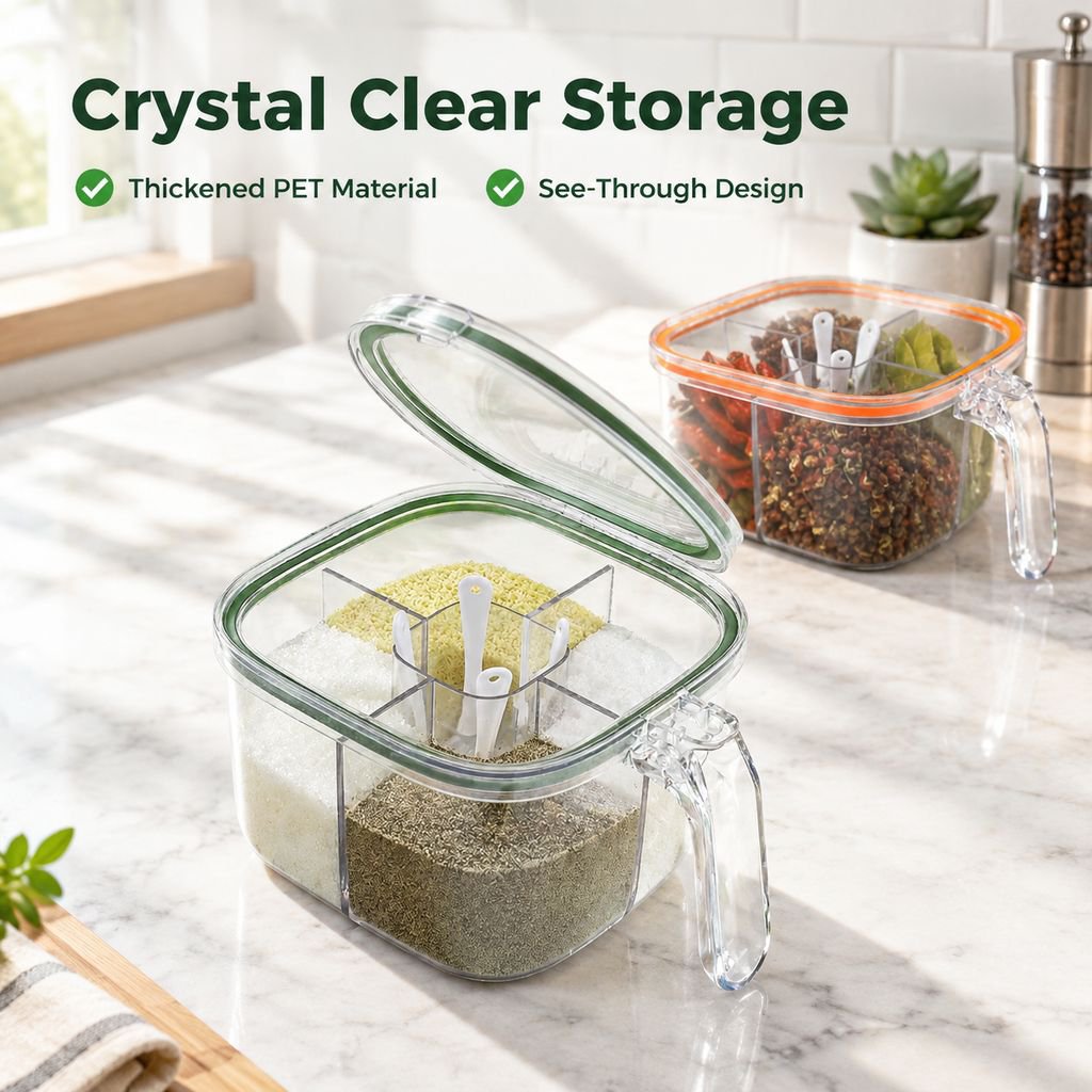 Multi-Grid Clear Seasoning Box Multi-Compartment Kitchen Spice Storage Container