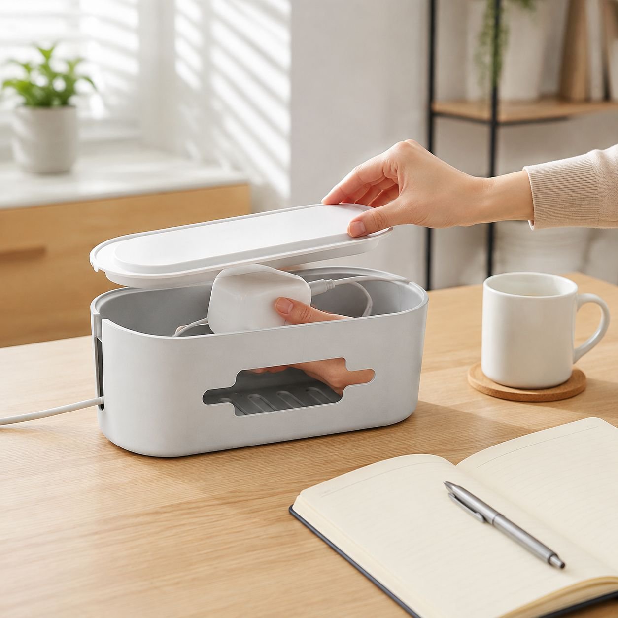 Modern cable organizer box for office desk
