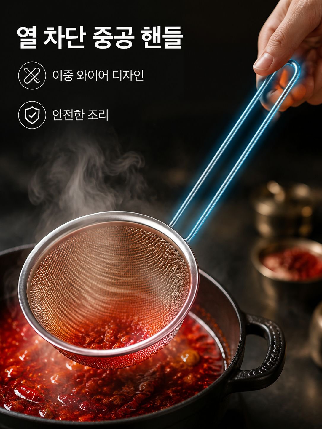 설탕과 밀가루 체에 올려진 모습