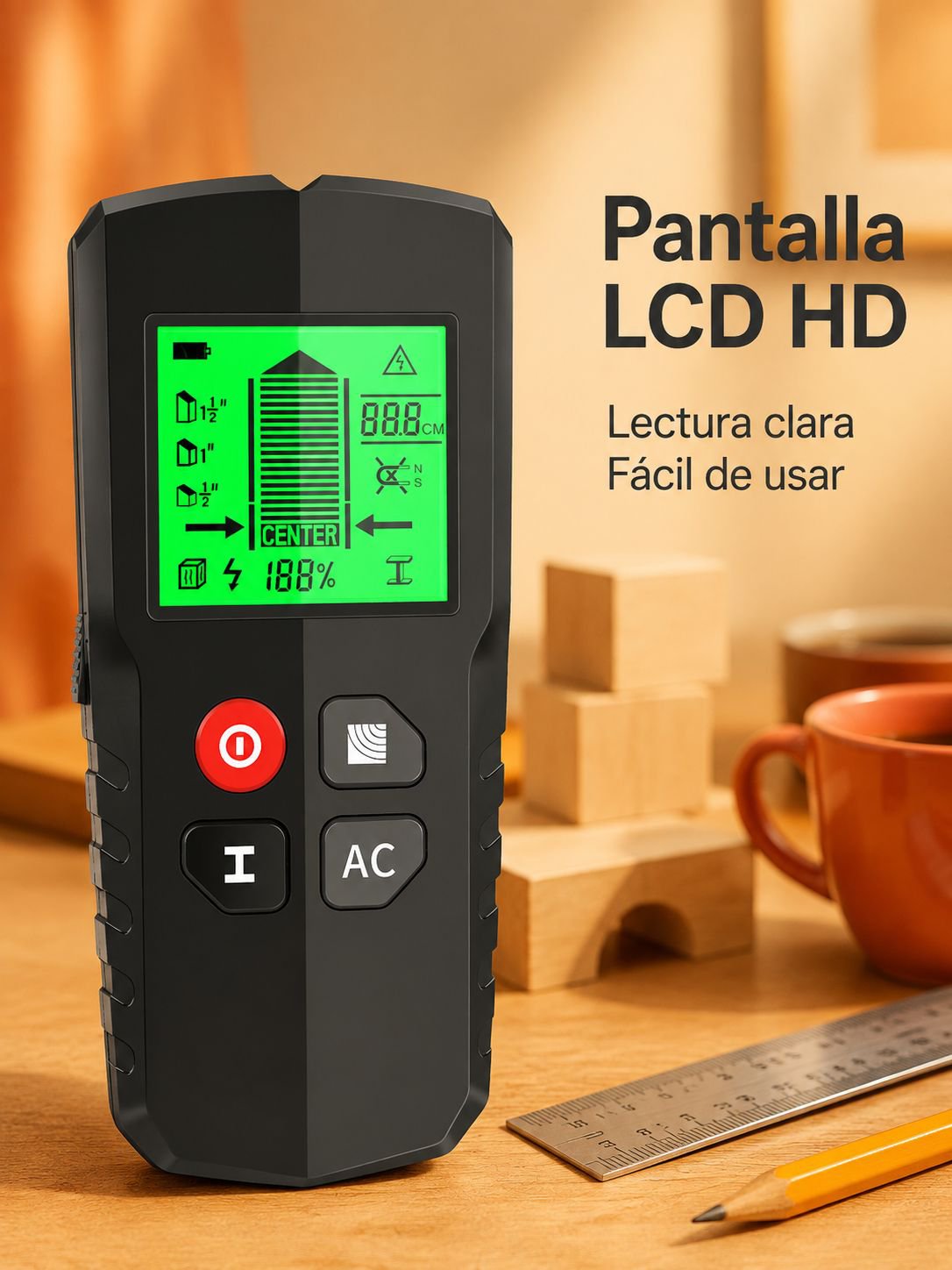 Detector 5 en 1 para Pared (Tornillos/Metales/Cables)