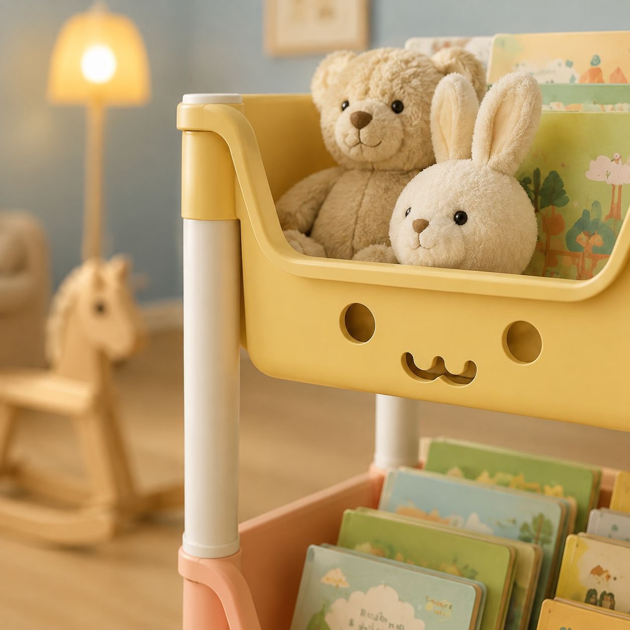 아이 방에 배치된 다기능 선반 인테리어