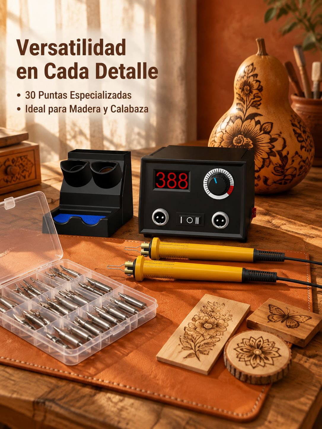 Juego completo de herramientas para pirograbado y tallado en placas de calabaza de madera