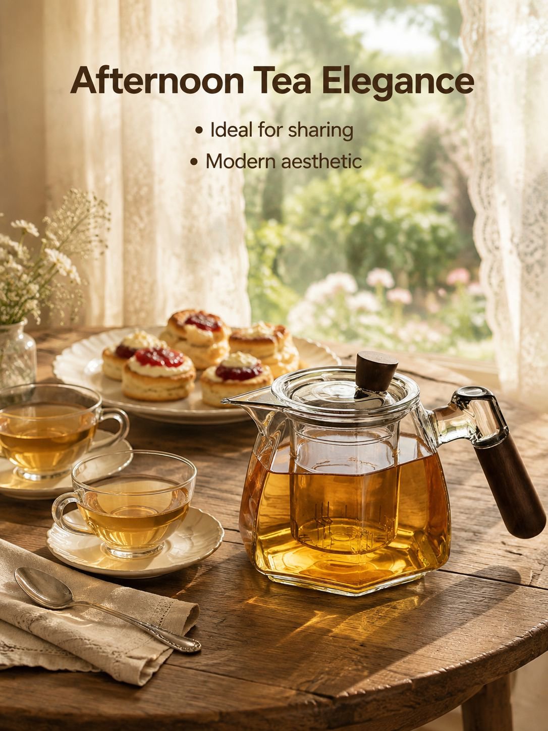 Glass Teapot with Solid Wood Handle