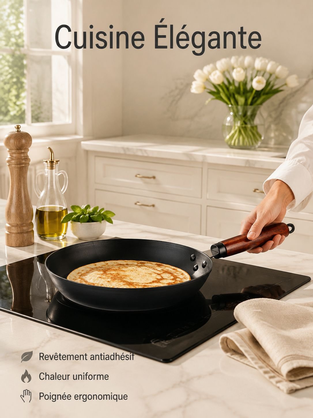 Poêle à frire antiadhésive à fond plat