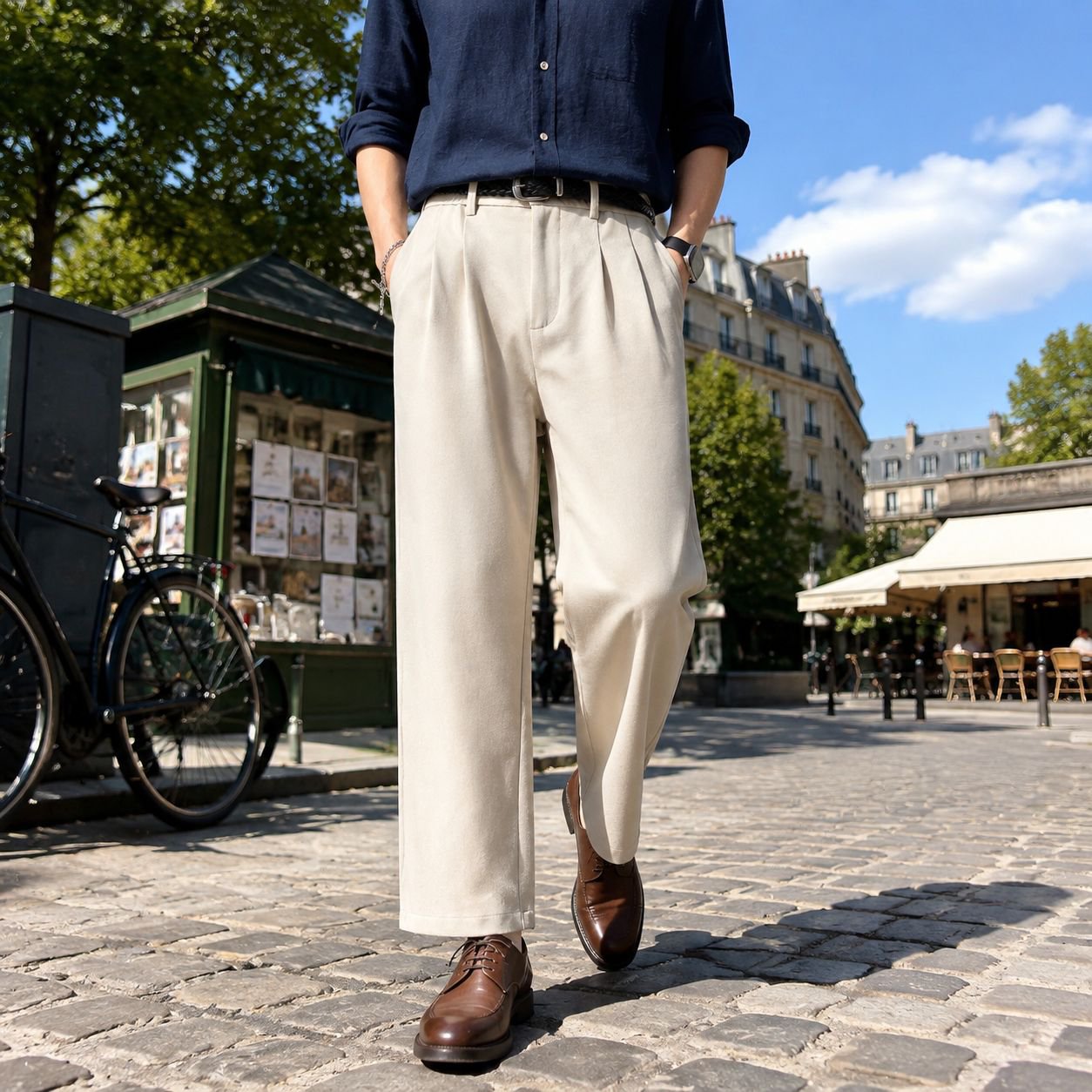 Pantalon ample antirides et fluide pour homme, style casual, longueur cheville, marque tendance