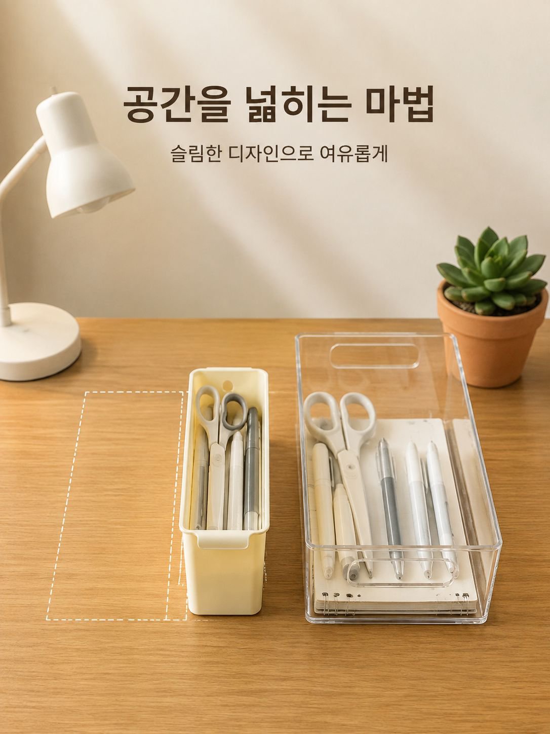 여러 사무용품이 정리된 수납함 내부 모습