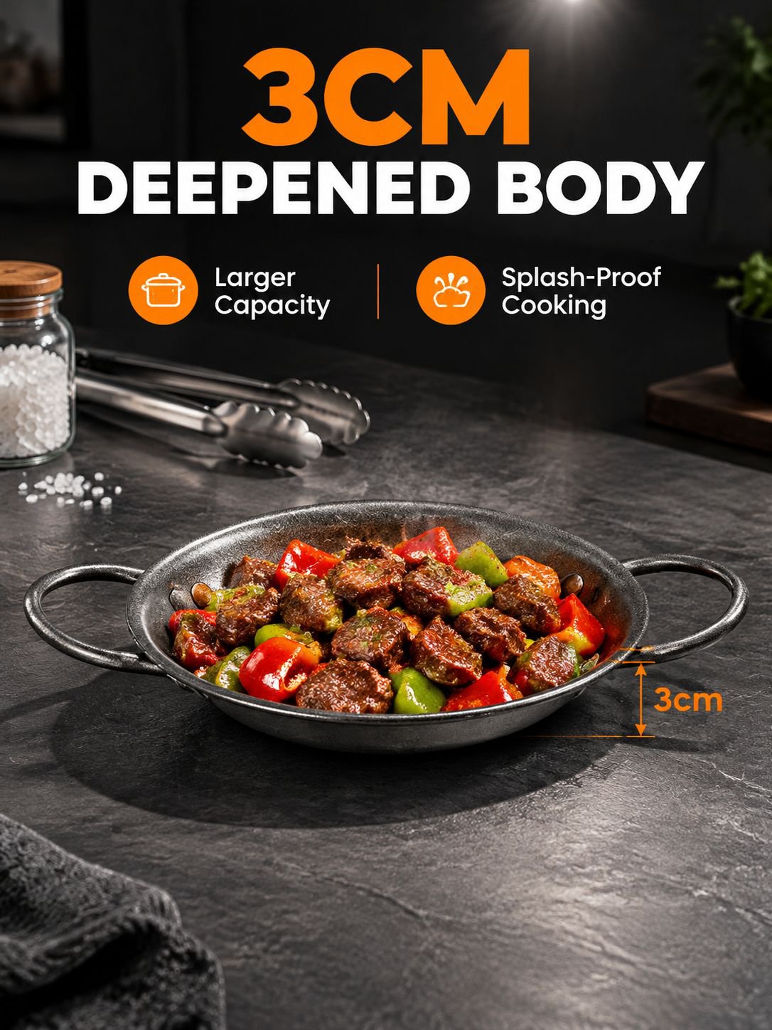 Heavy-duty stainless steel stir-fry pan