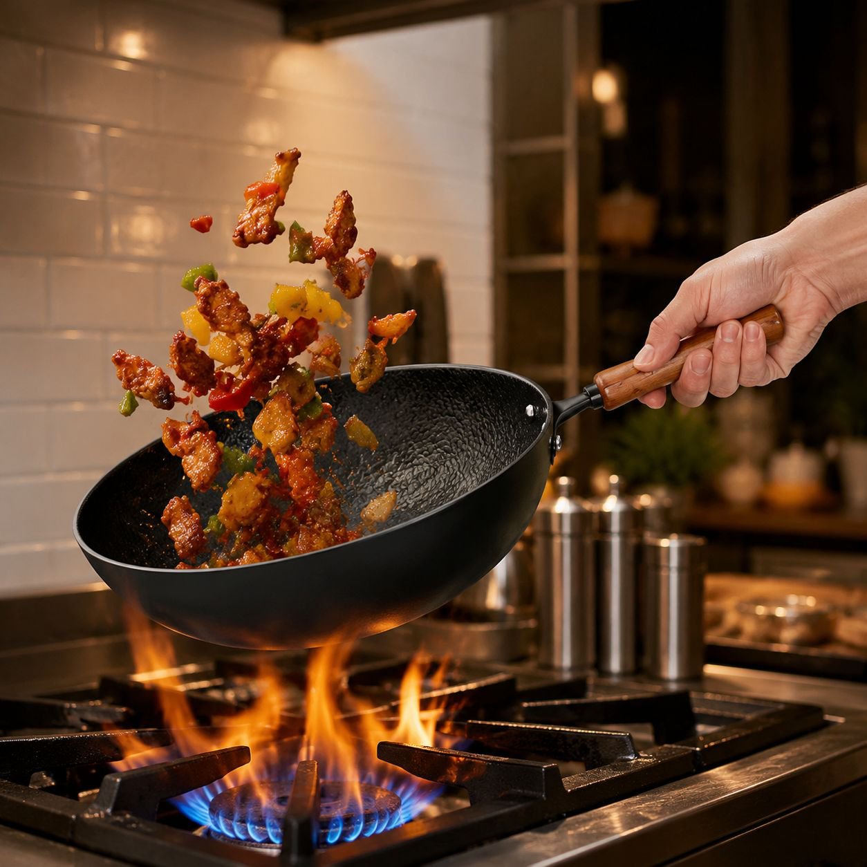 Nonstick frying pan with even heat distribution