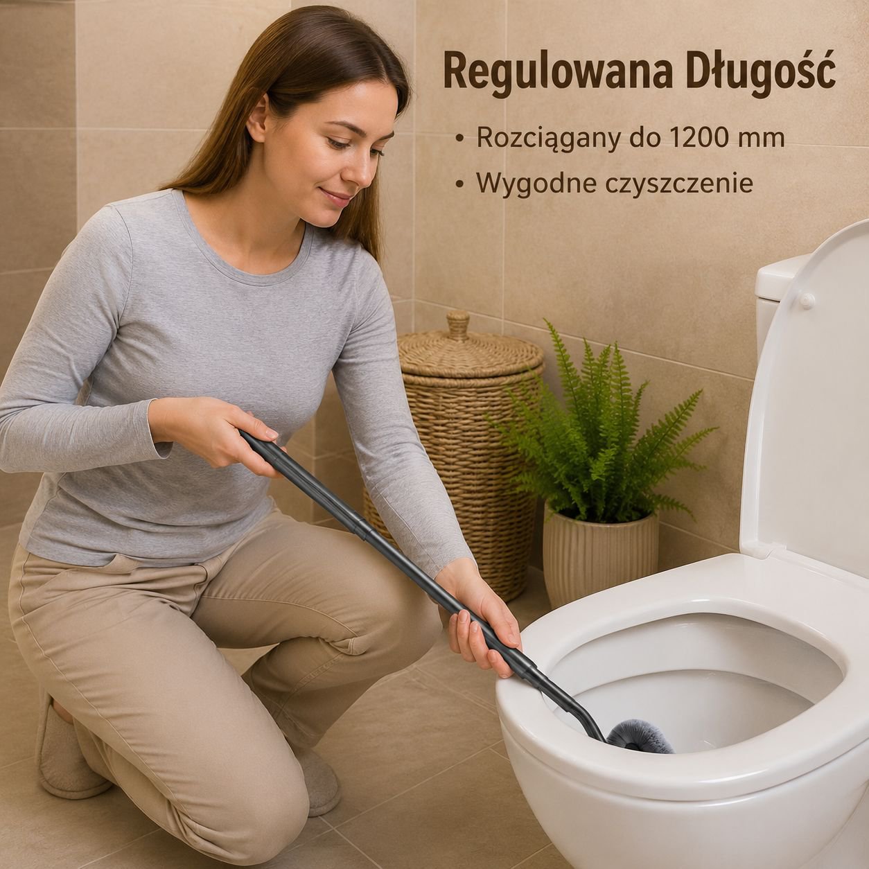 Szczotka toaletowa ścienna w kształcie litery S, z regulowaną długością