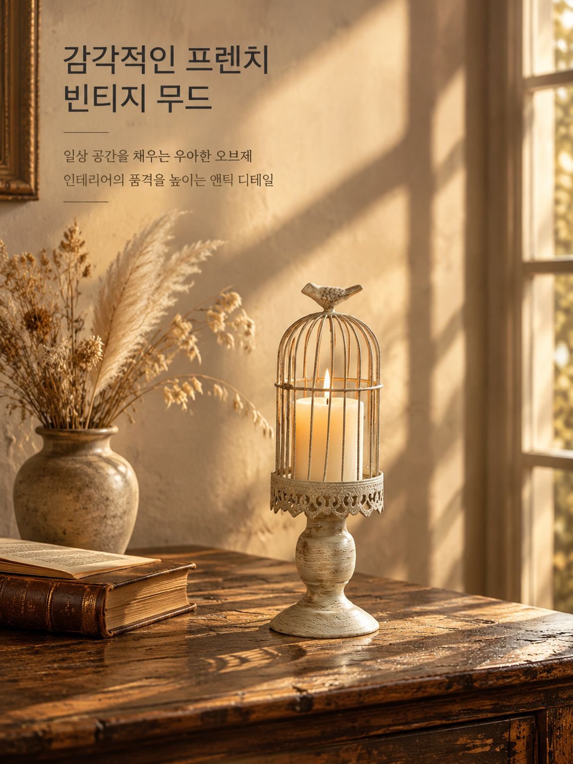 앤틱 유럽풍 철제 새장 캔들홀더 전체 모습