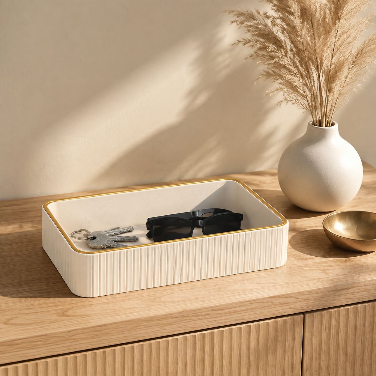 Luxuriöse cremeweiße Aufbewahrungsbox für Schmuck und Kosmetik