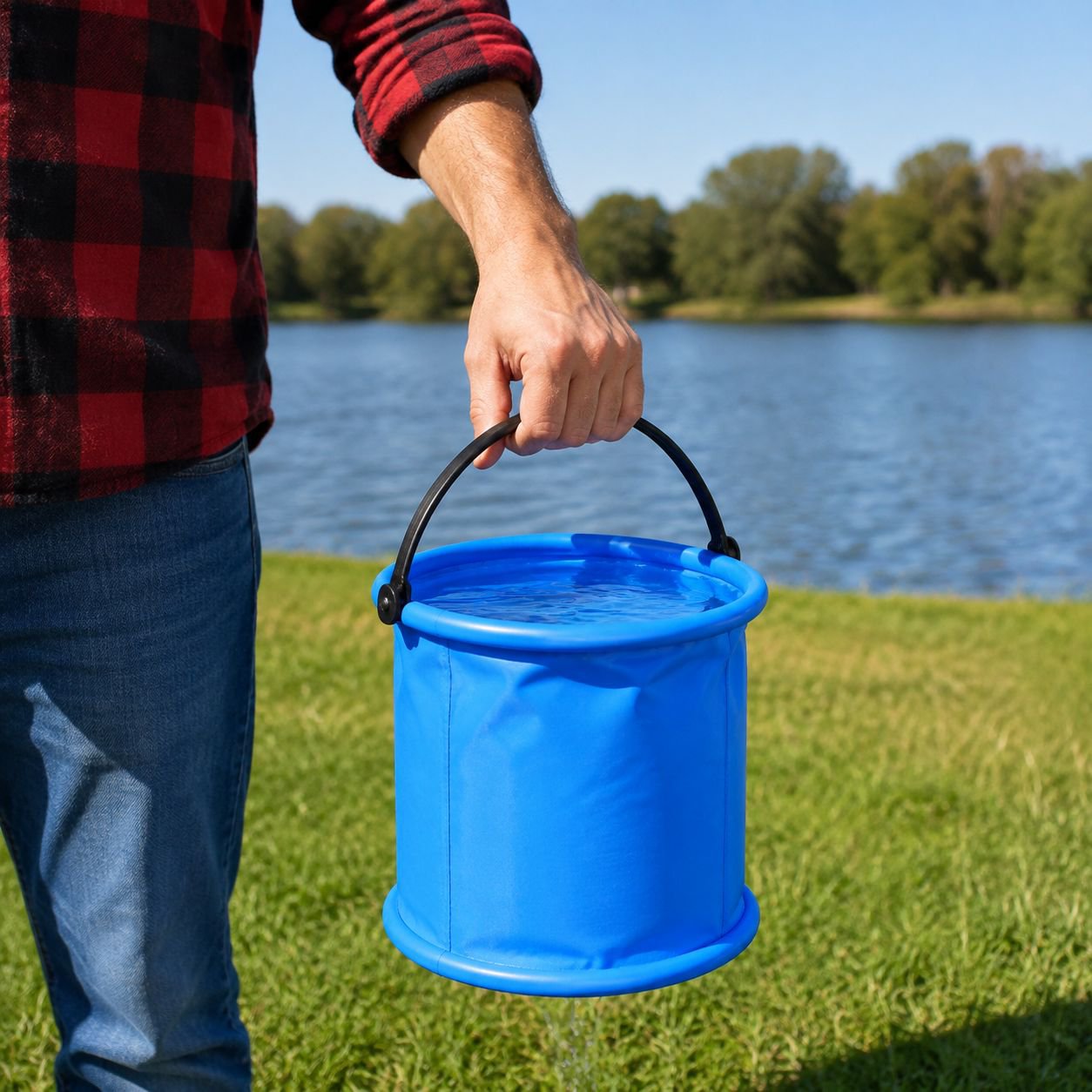 Cubo plegable duradero e impermeable para exteriores, viajes y pesca