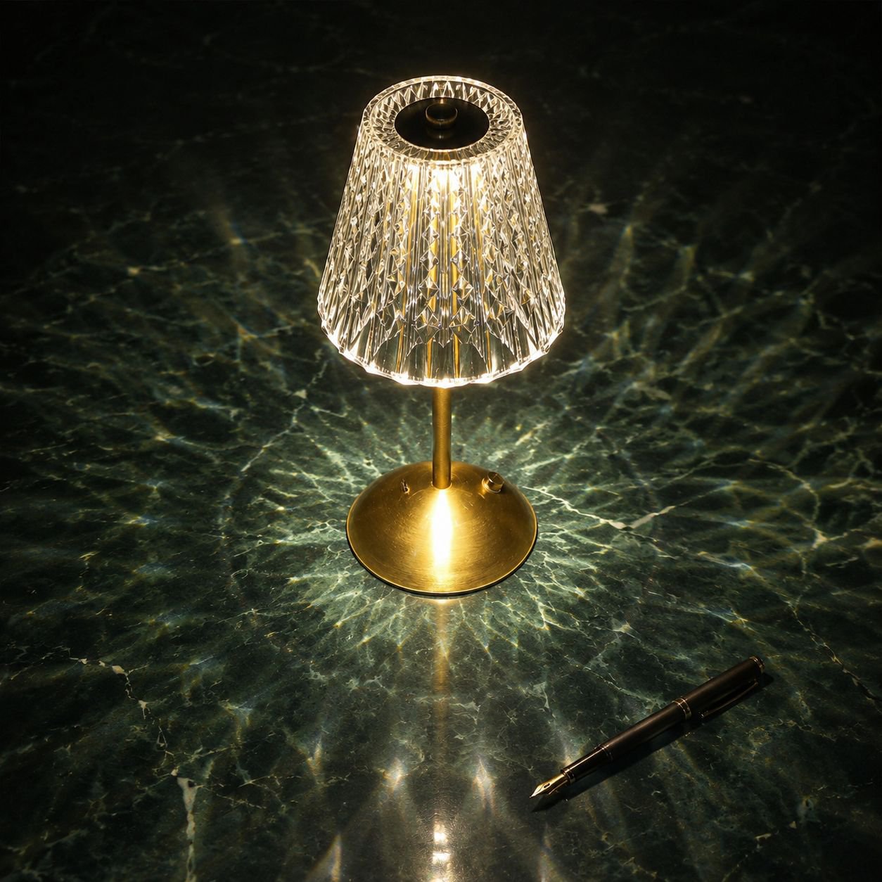 Touch-Controlled Tri-color Crystal Retro LED Desk Lamp on desk