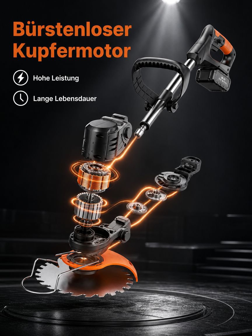Bürstenloser Elektrorasenmäher auf grünem Rasen