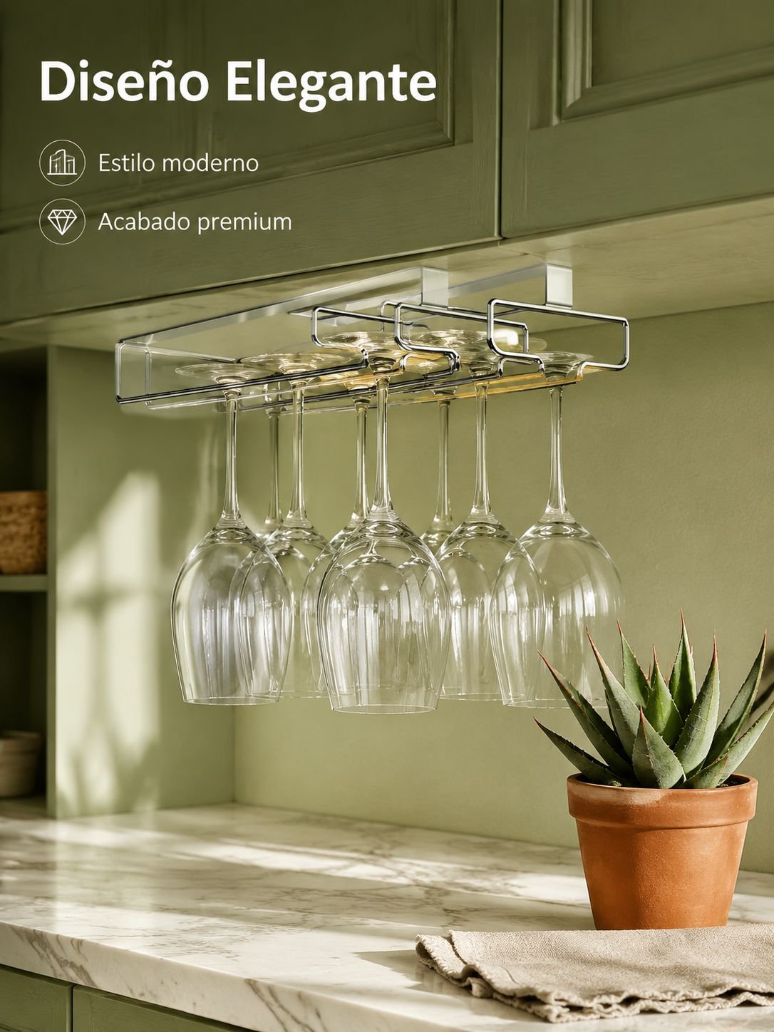 Estante colgante para copas de vino de acero inoxidable 304 bajo gabinete
