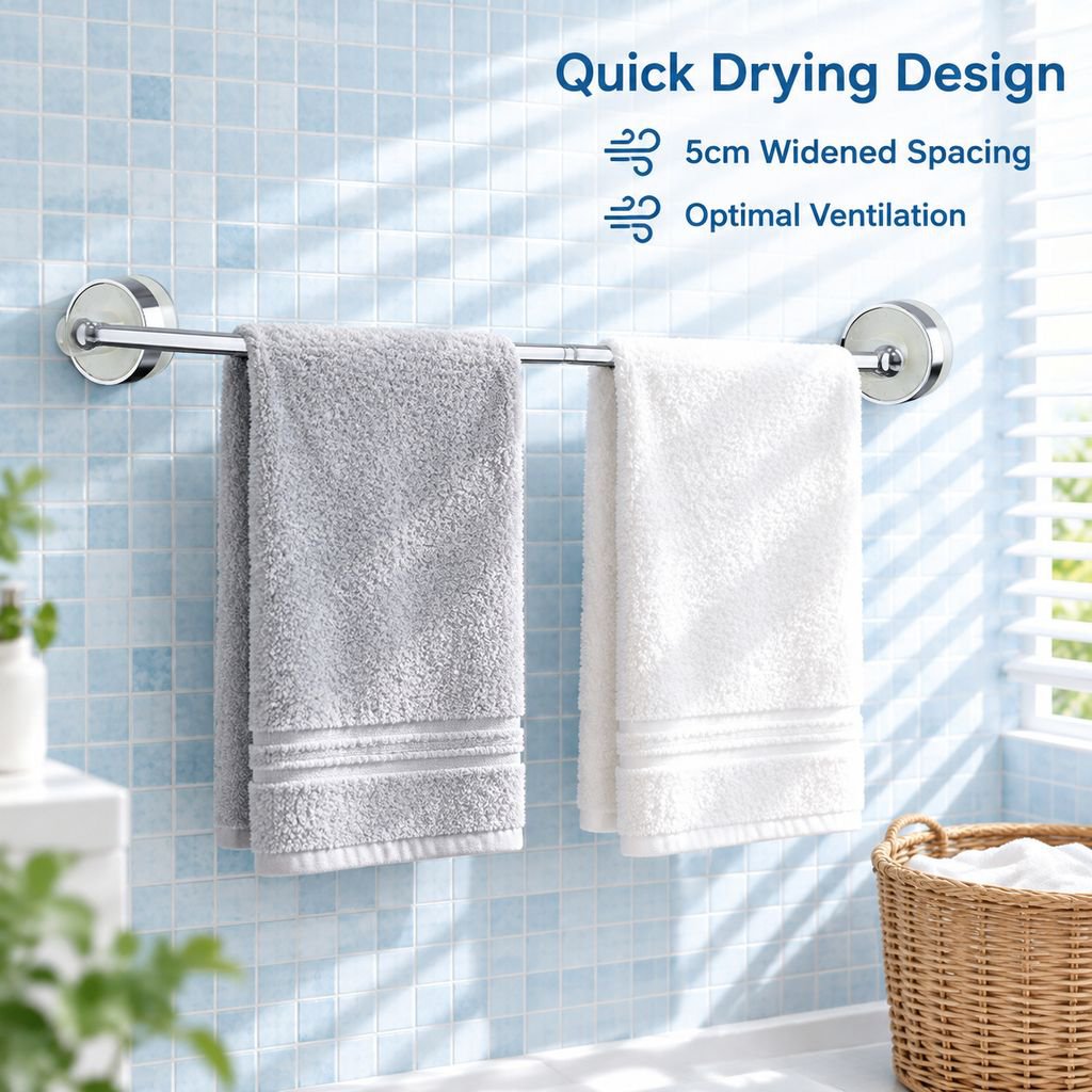Suction Cup Towel Rack Punch-Free Retractable Bathroom Towel Bar Wall Mounted Shelf