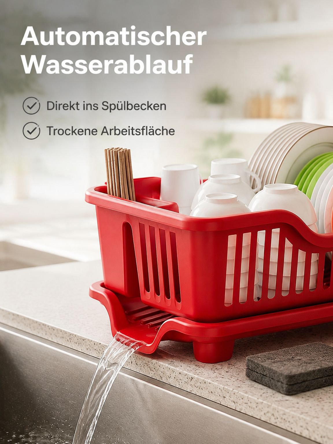 Geschirrständer mit Besteckhalter – Praktisches Regal für Schalen und Teller