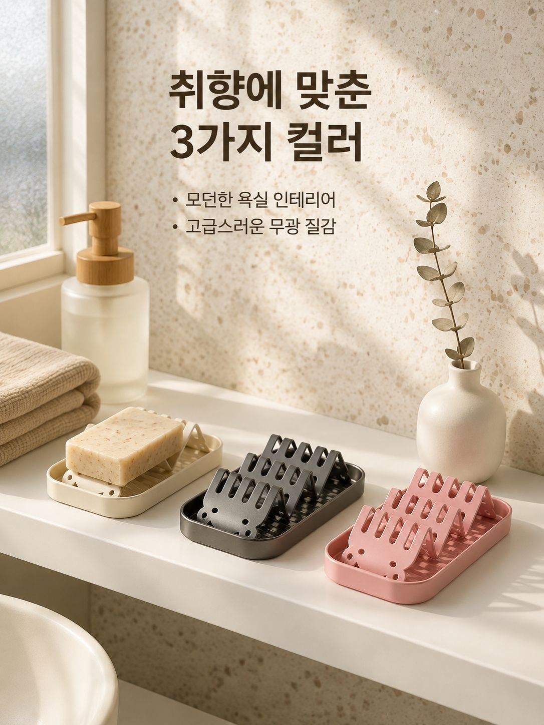 비누 받침대가 있는 욕실 수납 트레이