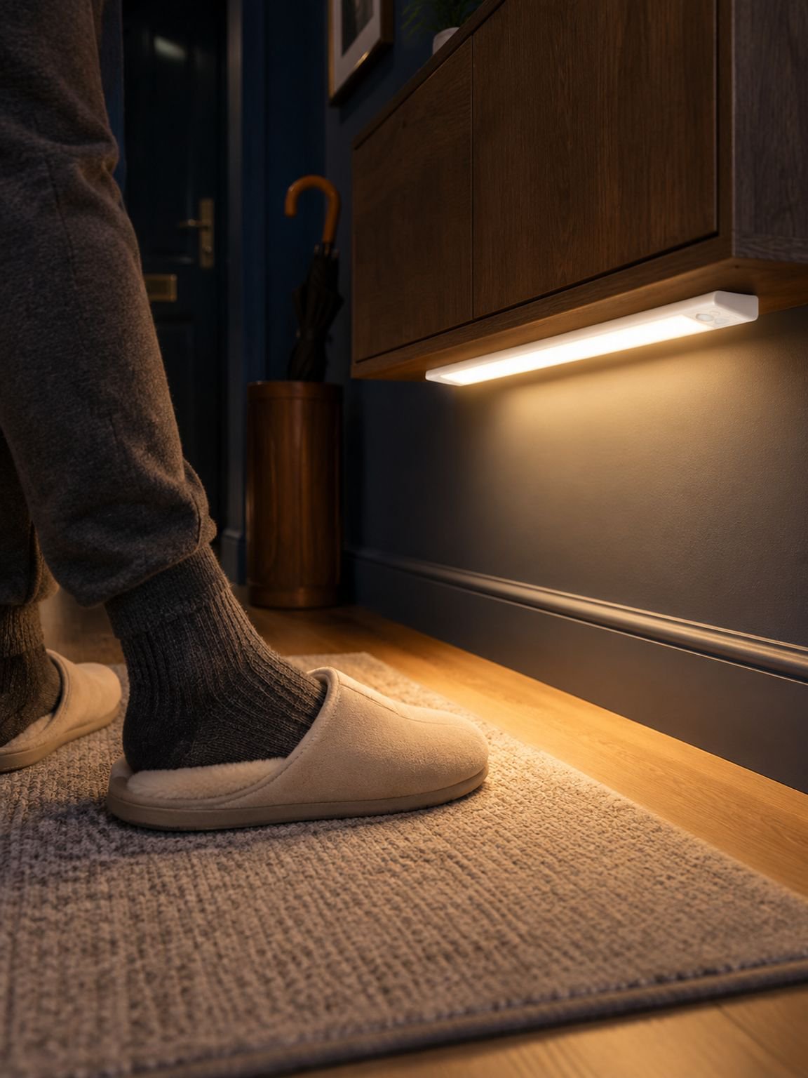 Dimmable LED motion sensor light installed in hallway
