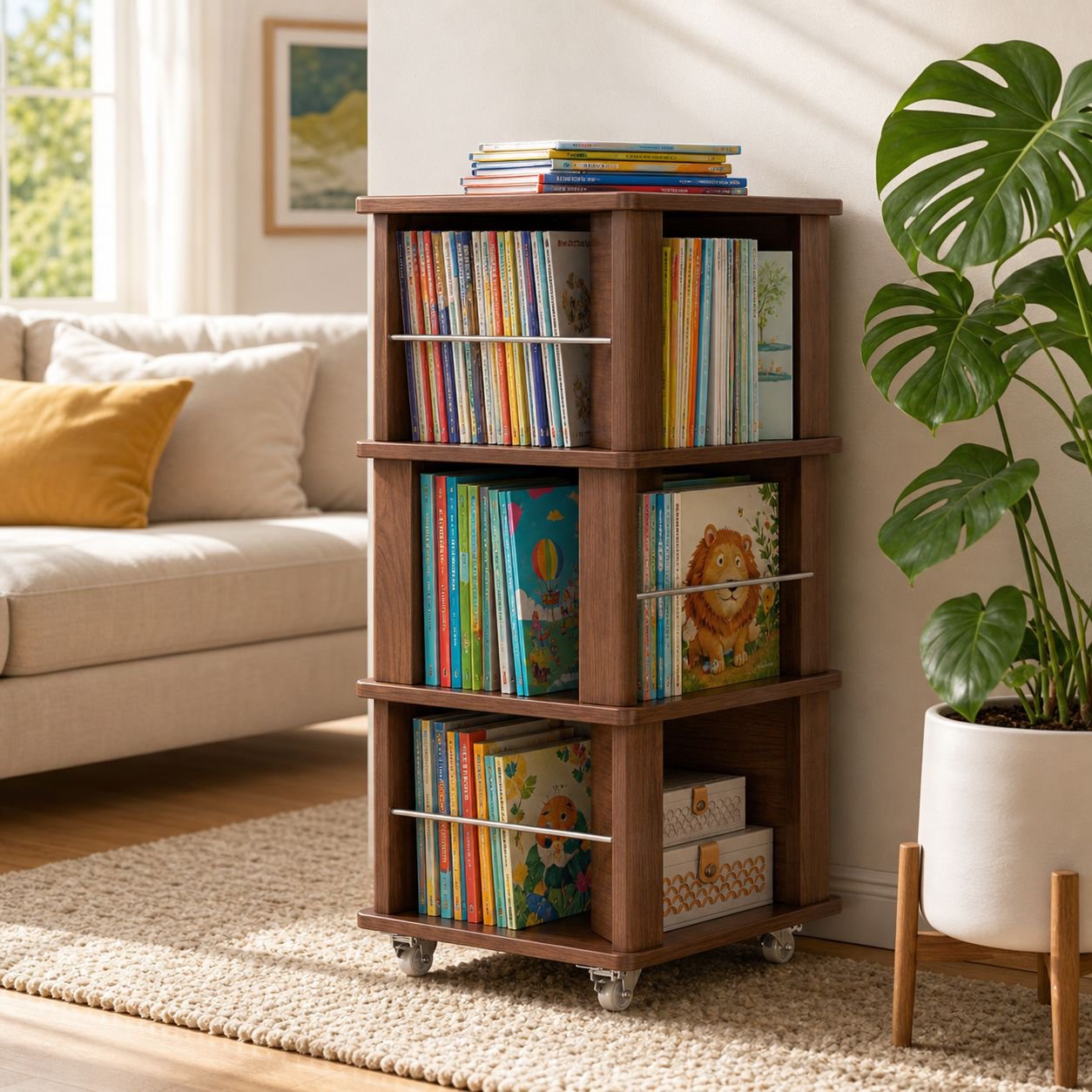 Rotating Kids Bookshelf Magazine Rack for Living Room