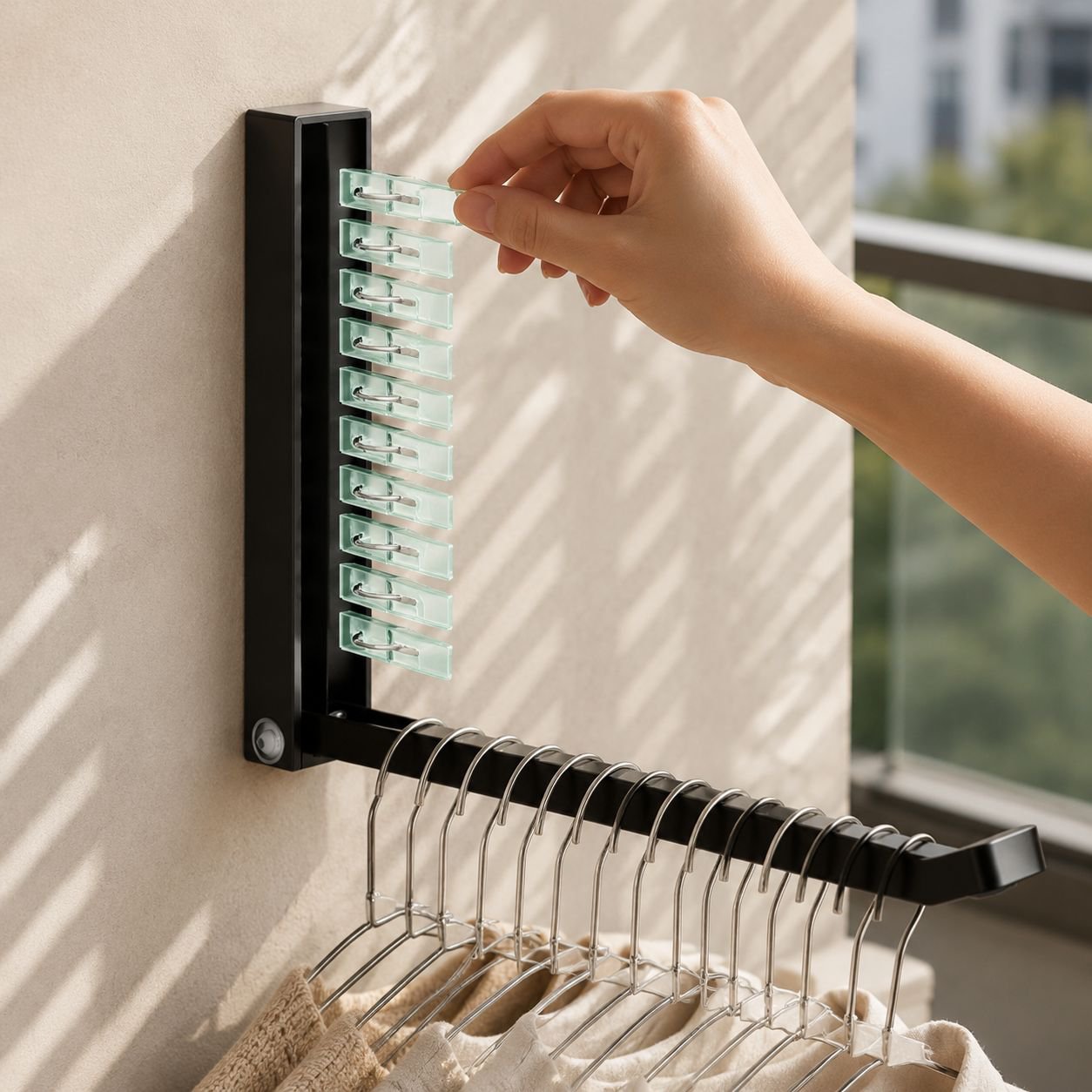 Home No-Drill Wall-Mounted Foldable Hanger with Clip Storage Rack