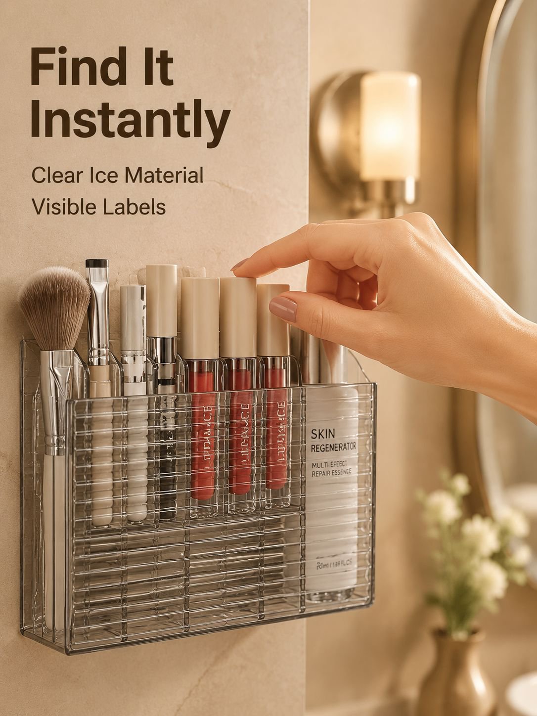 Transparent Wall-Mounted Cosmetic Organizer with Multiple Compartments