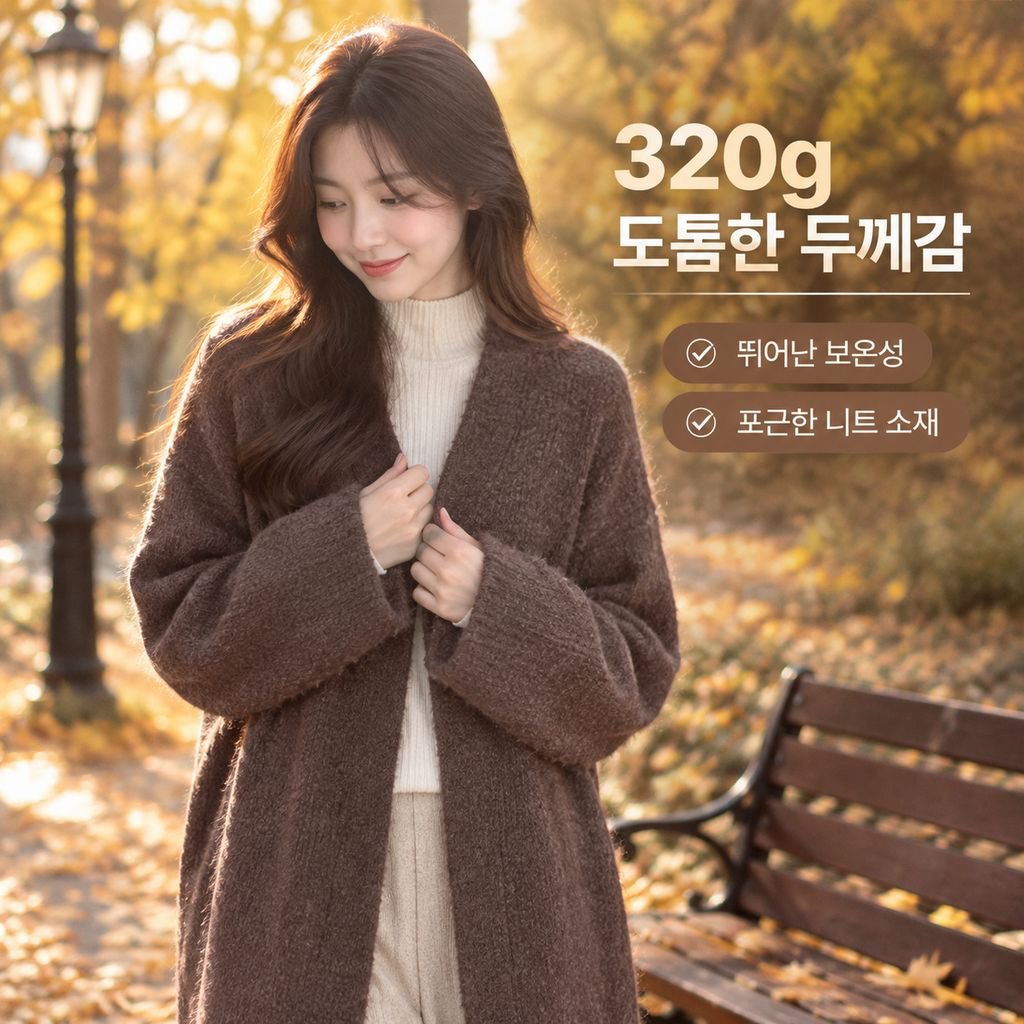 여성 가을겨울 루즈핏 퍼프소매 롱 니트 가디건 자켓