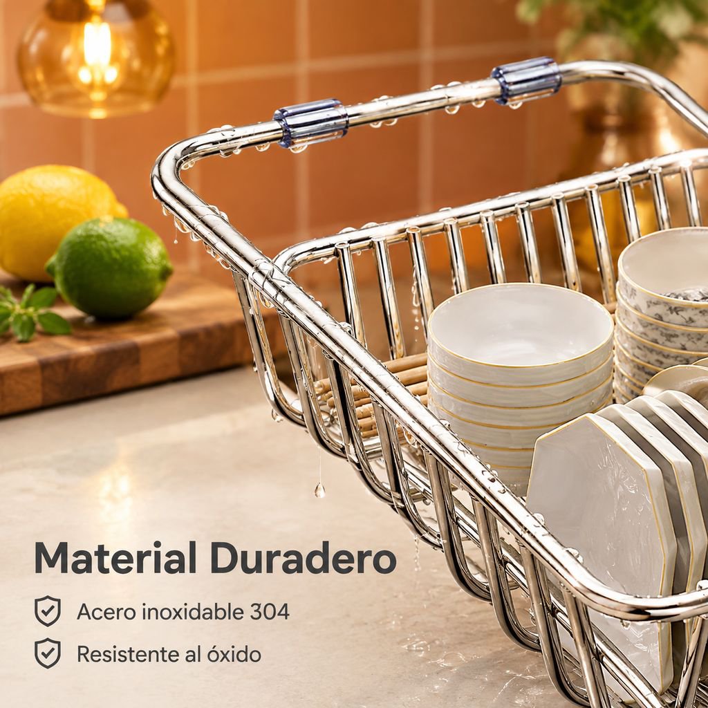 Escurridor de Platos Extensible de Acero Inoxidable para Fregadero