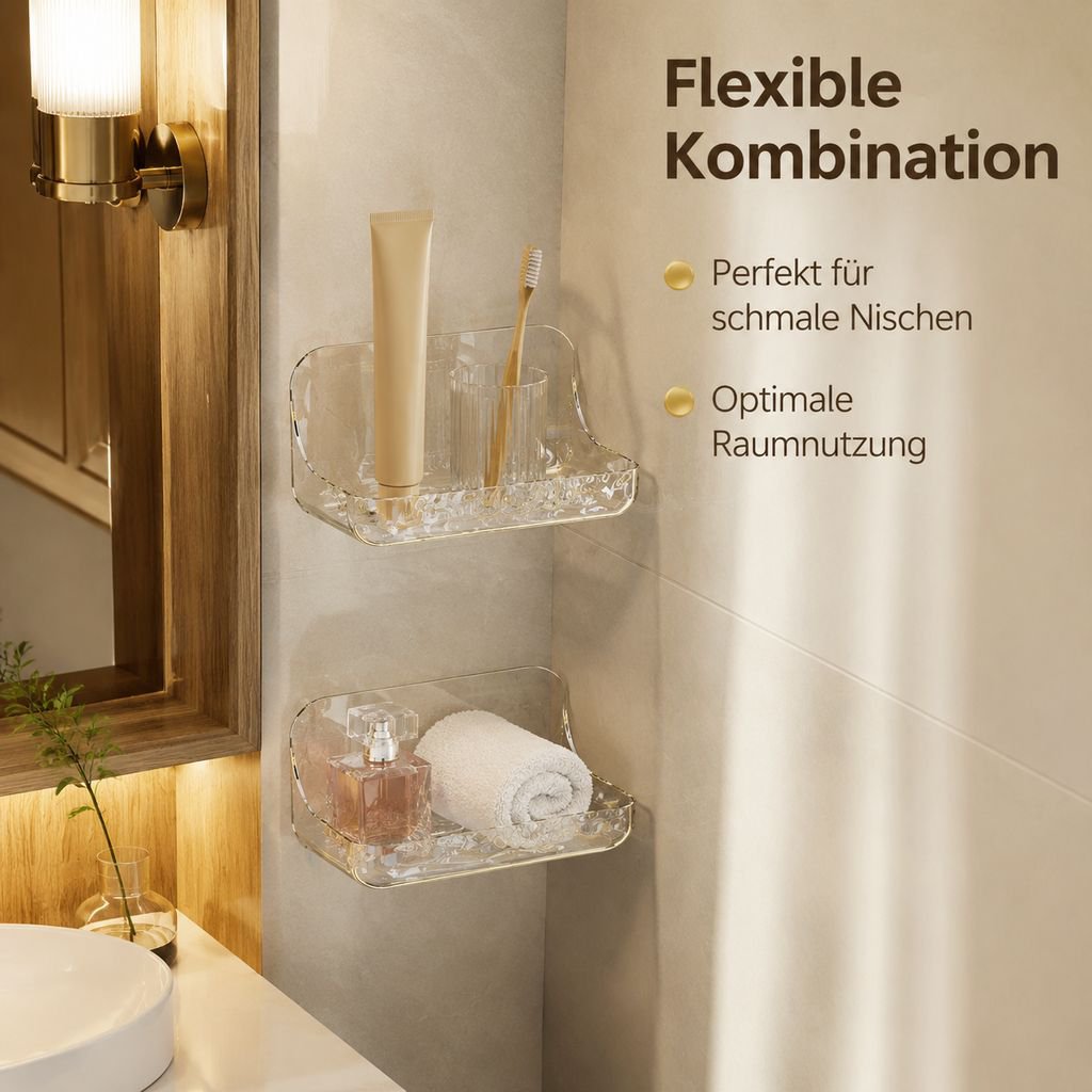 Wandmontiertes Acrylregal fürs Badezimmer