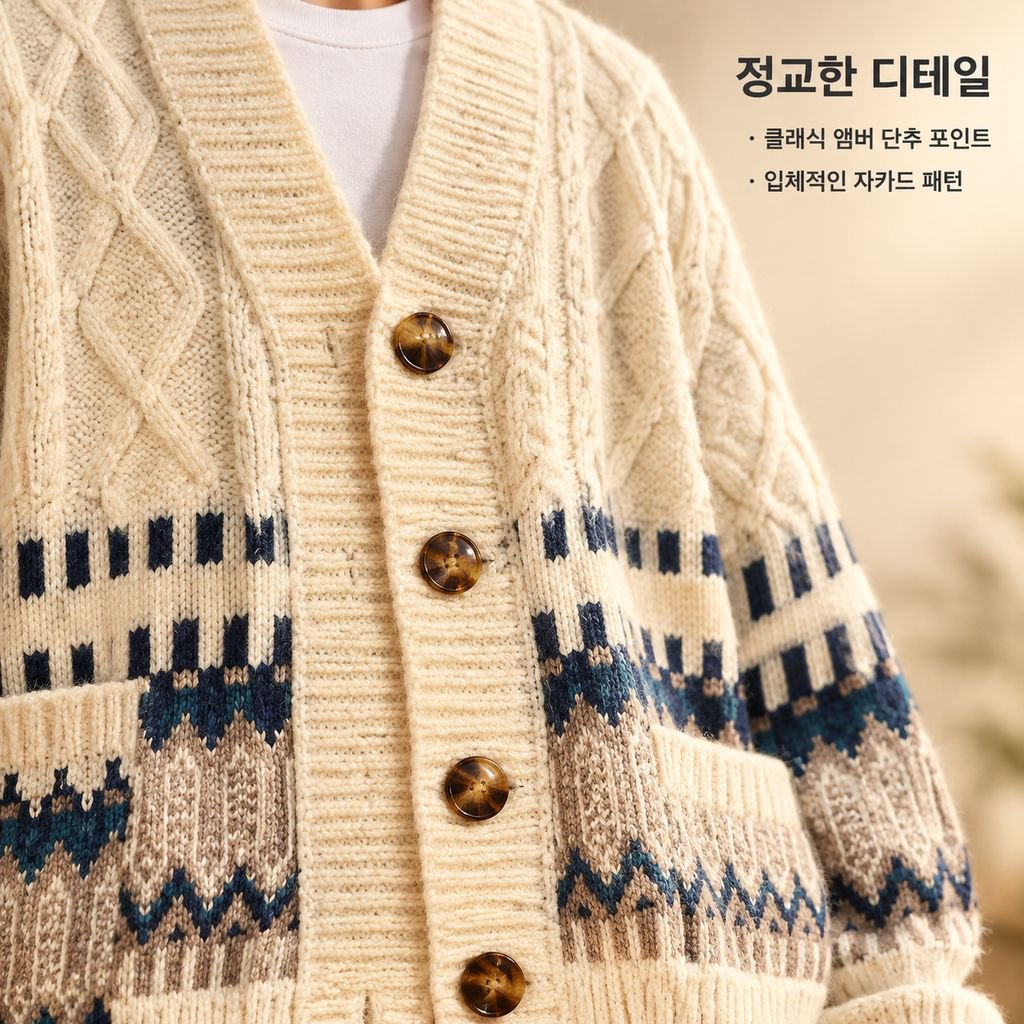 남성 빈티지 프레피룩 루즈핏 니트 가디건 봄 가을 커플 스웨터 아우터